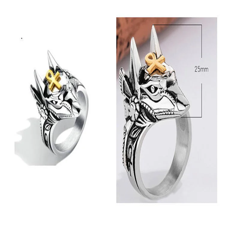 

New Style Men's Fashion Cross Wolf Head Ring Retro And Old Craft Ring Self-defense Protection Animal Pattern Alloy Jewelry