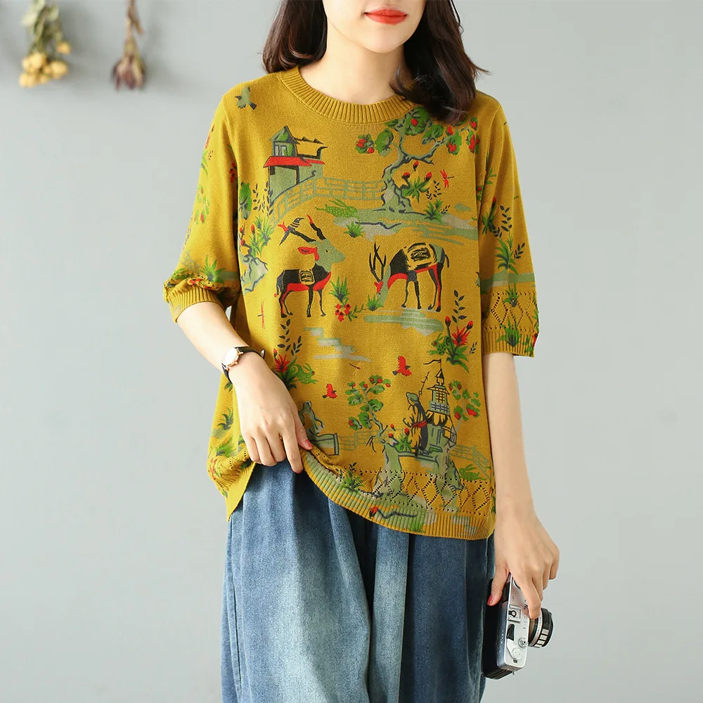 Max LuLu 2020 New Summer Korean Fahion Style Ladies Vintage Clothes Womens Printed Short Sleeve Sweaters Casual Loose Pullovers | Женская