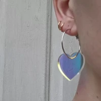 simple iridescent heart hoops dangle earrings statement cute earrings