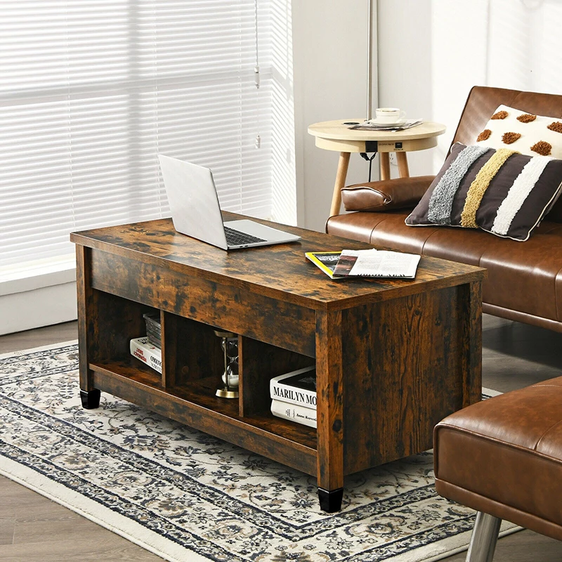 

Interactive Lift Top Coffee Table with Hidden Storage Compartment Adjustable Desktop Durable Solid Wood Legs Chic Coffee Tables