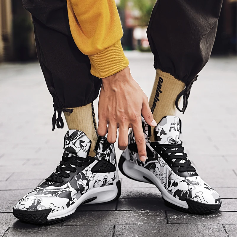 

R.xjian Latest Youth Trend Basketball Shoes Graffiti Fashion Sneakers To Protect The Ankles And Safety Training Sneakers