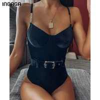 ingaga vintage one piece swimsuits push up swimwear women ribbed bodysuit 2021 new black bathing suit fashion belted beachwear