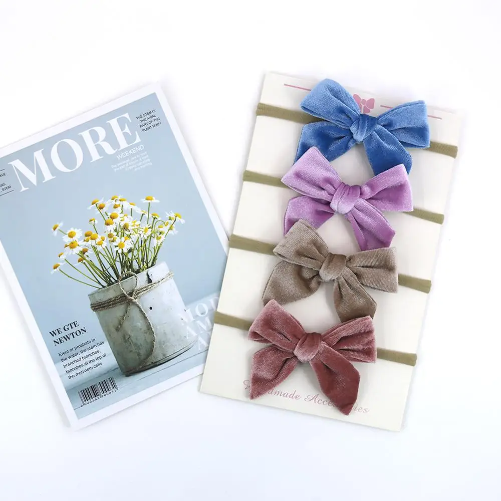 

24 Pcs/Lot Velvet Hair Bows Elastic Nylon Hair Bands For Baby Girls Korean Elegant Fashion Headband Children Hair Accessories
