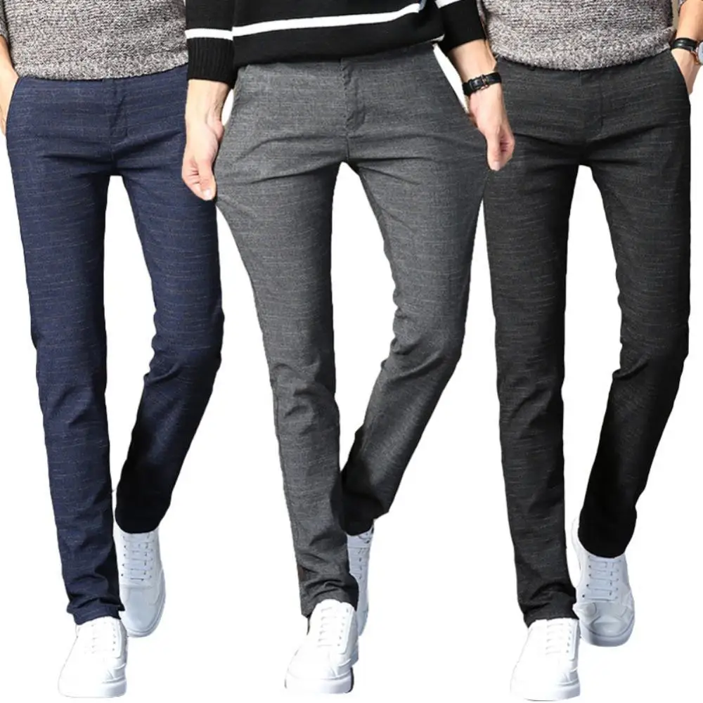

Men Suit Pants Men Casual Pants 2021 Fashion Men Solid Color Zip Button Closure Pockets Straight Long Pants Business Trousers