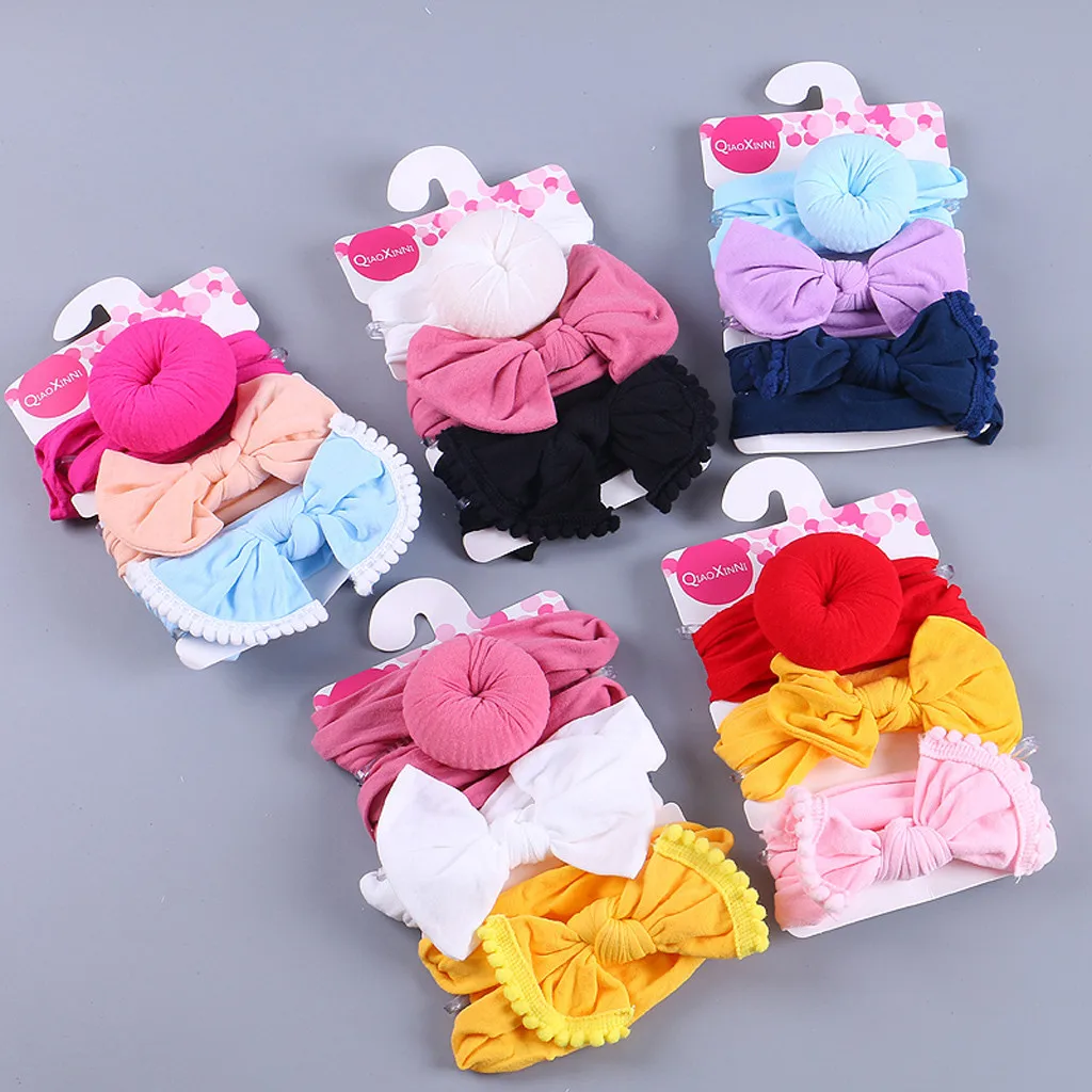 3Pcs Kids Floral Headband Girls Baby Elastic Bowknot Accessories Hairband Set Circle Bow Tie Children's Hair M800# | Детская одежда