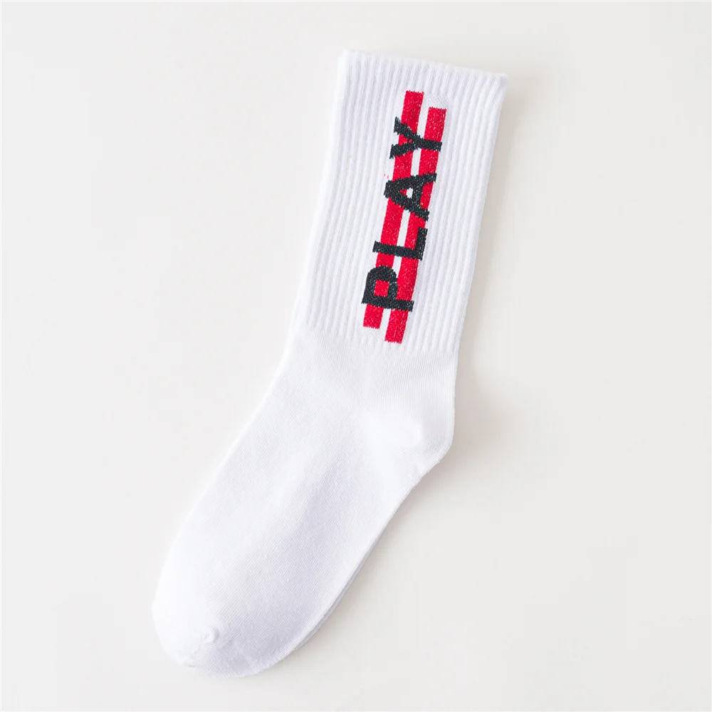 White Play Women's Funny Words Loved Think Drink Sleep Play Lettered Striped Art Socks Couples Skateboard Hipster Street Dance Harajuku Sox - Цвет: White Play