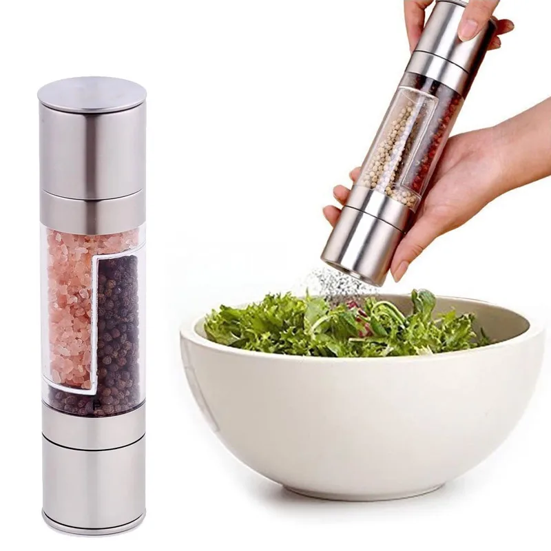 

2in1 Manual Stainless Steel Salt Pepper Mill Herb Spice Grinder Shakers Refillable with Adjustable Coarseness Ceramic Rotor