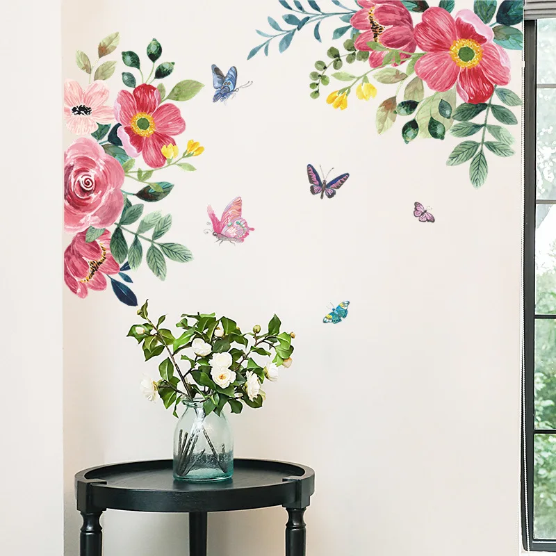 

Наклейки на стену с изображением розы, пиона, бабочки, цветов, детская комната, гостиная, спальня, домашнее украшение, настенные наклейки, до...