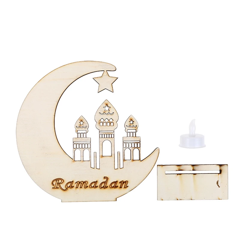 

1Pc Wooden Led Light Palace Eid Mubarak Decor Ramadan Decoration Muslim Craft Supplies Ramadan Decoration