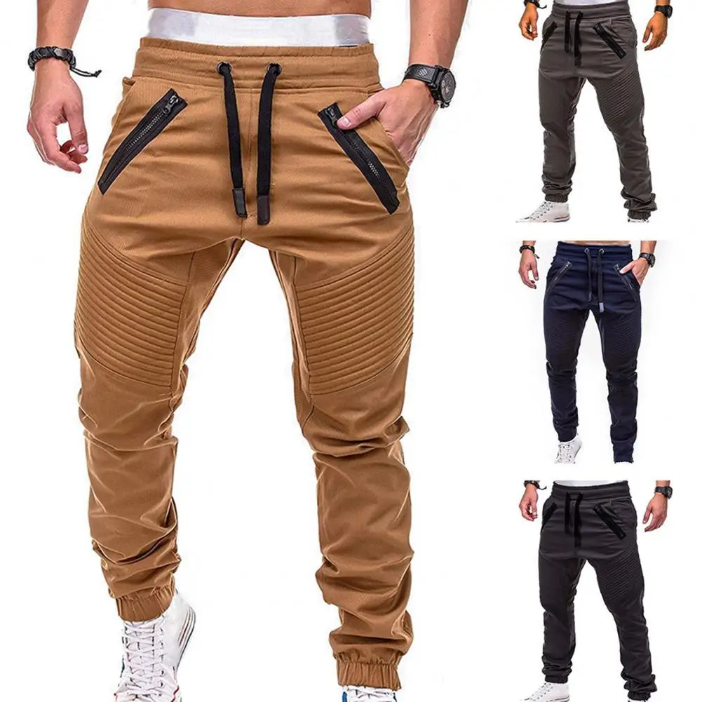 

Men Pants Fashion Drawstring Zip Strips Pockets Ankle Tied Long Pants Sports Trousers Outdoor Elastic Sweatpants Gyms Pants