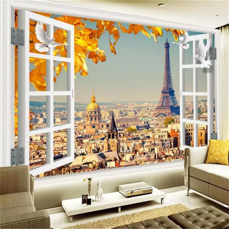 

3d Landscape Wallcovering Wallpaper Beautiful Scenery of the Iron Tower Outside Window Living Room Bedroom Mural Wallpapers