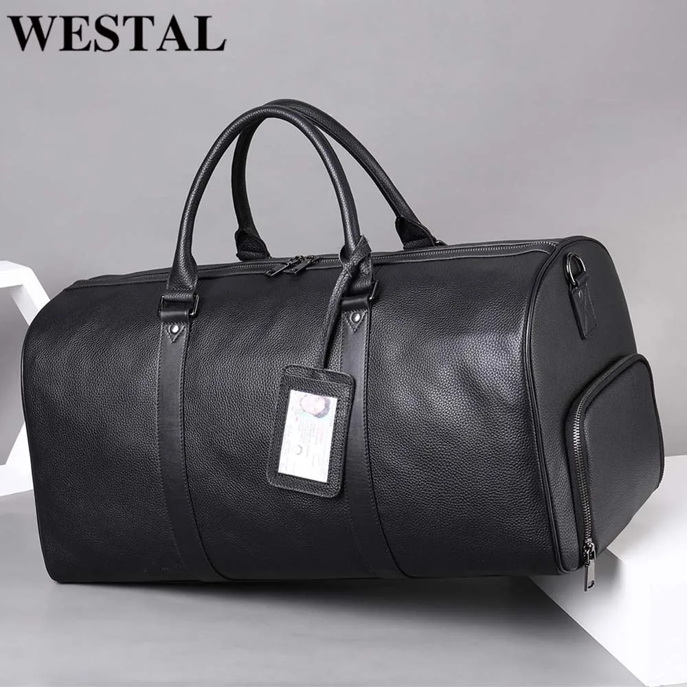 WESTAL100% Genuine Leather Men Women Travel Bag Real Leather Carry-on Hand Luggage Bags Travel Shoulder Bag Big Totes Bags Male