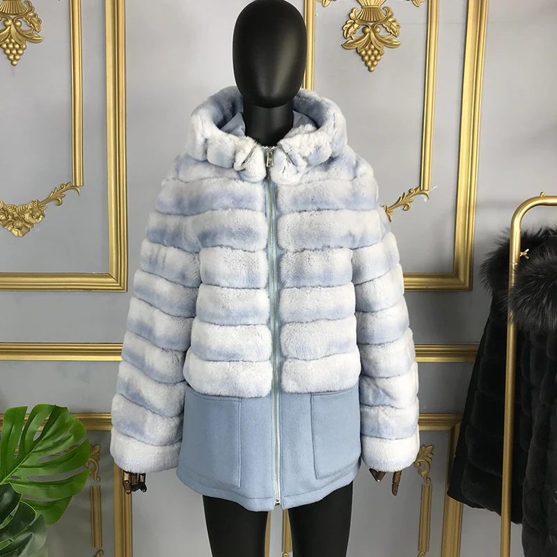 Пальто из натурального кроличьего меха зимняя женская новая модная стеганая