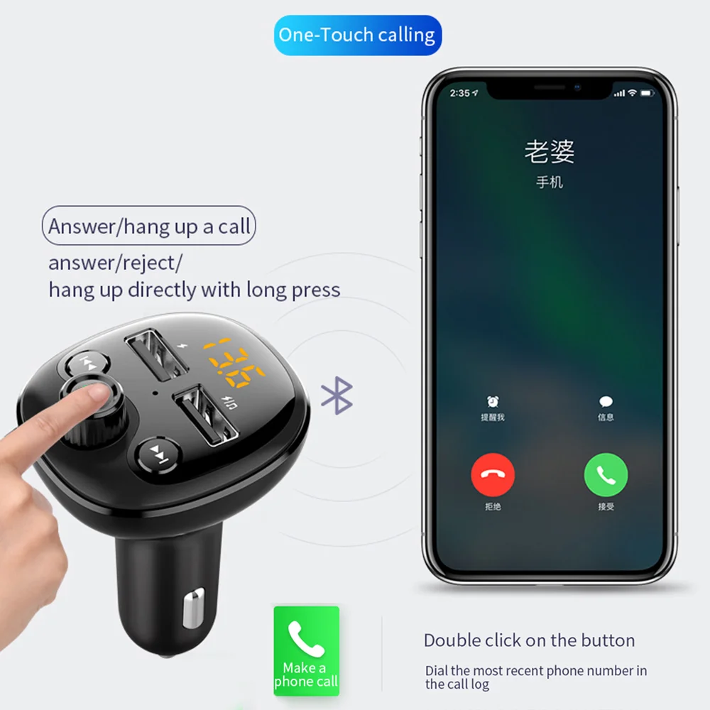 Беспроводной автомобильный FM передатчик BT21 с двойным USB 5 0 А и функцией быстрой