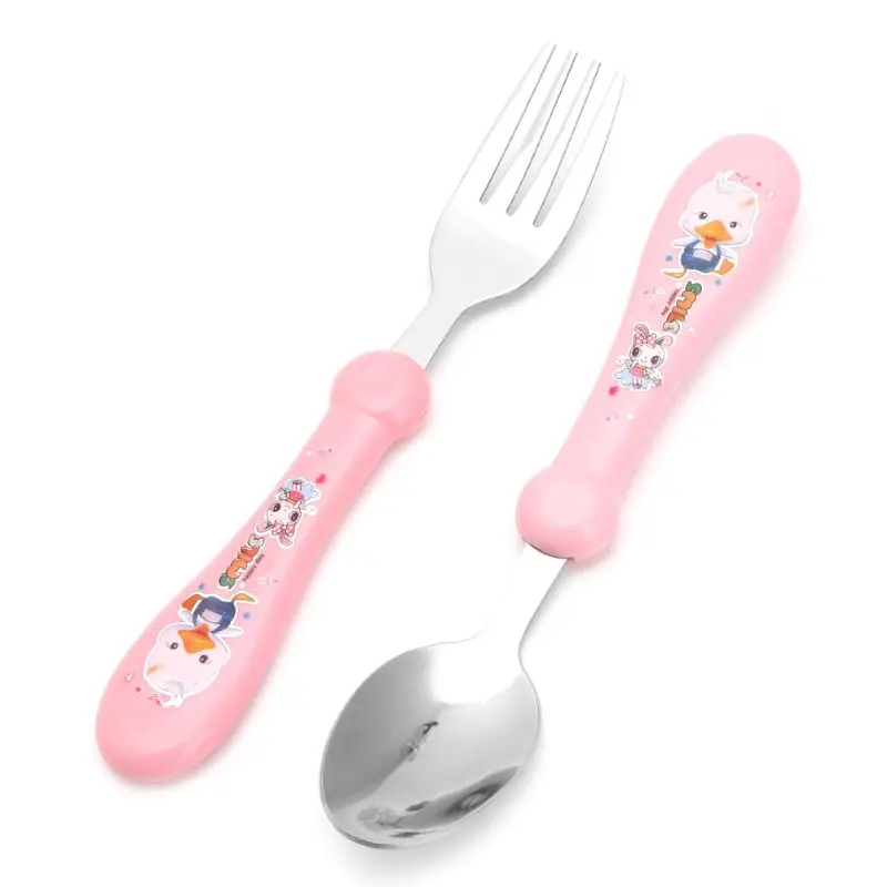 

Children's baby cartoon cute pattern fork spoon set tableware stainless steel fork + spoon three colors optional