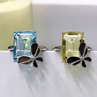 trendy 100 925 sterling silver rings emerald cut aquamarine gemstone party fashion bowknot ring for women fine jewelry gift