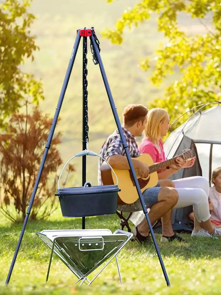 

Outdoor Camping Aluminum Alloy Tripod Retractable Portable Hanging Pot Rack Campfire Picnic Bracket Bonfire BBQ Tripod Rack