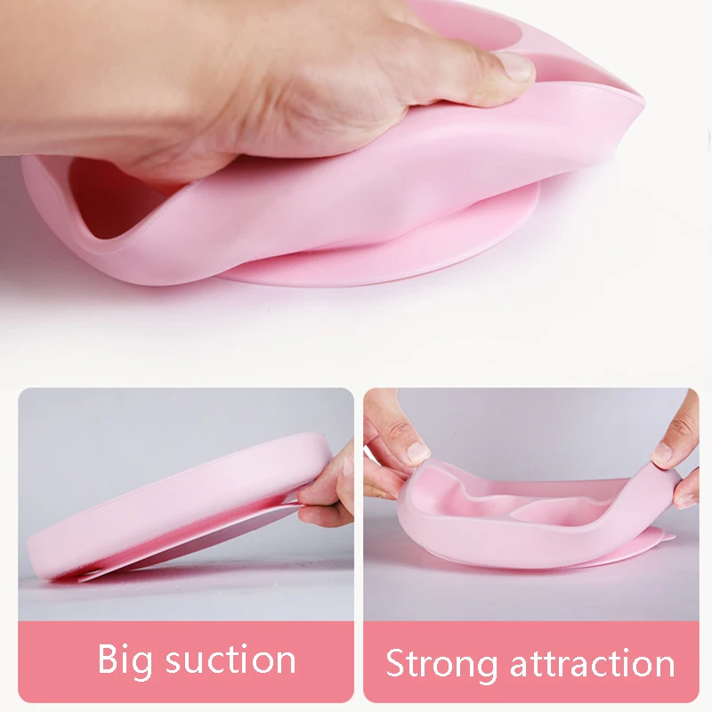 

Baby Silicone One-piece Meal Plate Children's Complementary Food Plate Separate Food Plate Bib Spoon And Cutlery Set Of 4 Pcs