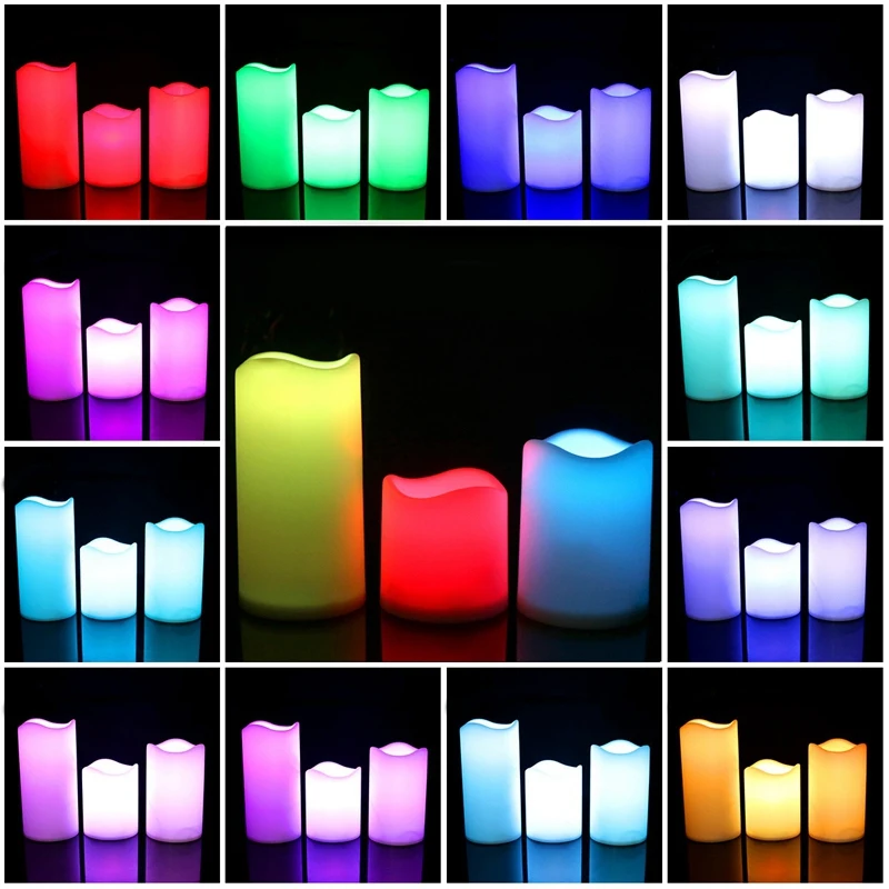 

3Pcs Set LED Multicolored Flameless Electronic Candles Outdoor & Indoor Color Changing Candles Light With Multi-Function Timer R