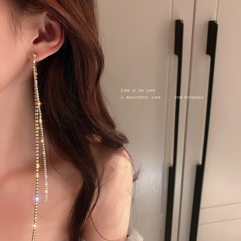 

925 Silver needle full diamond long earrings Necklace One piece earrings Fashion earrings personality earrings
