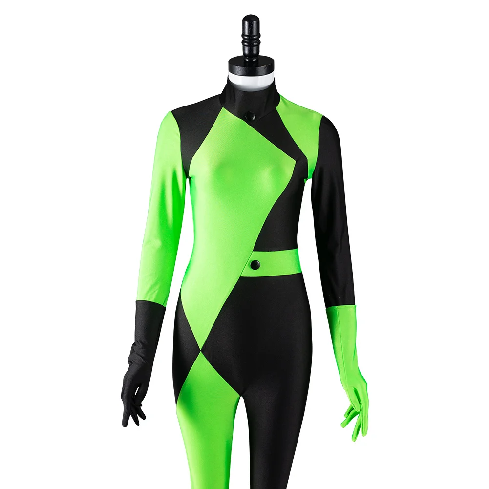 

Hot Sales Movie Super Villain Kim Female Shego Costume Shego Knitted BodySuit Halloween Cosplay