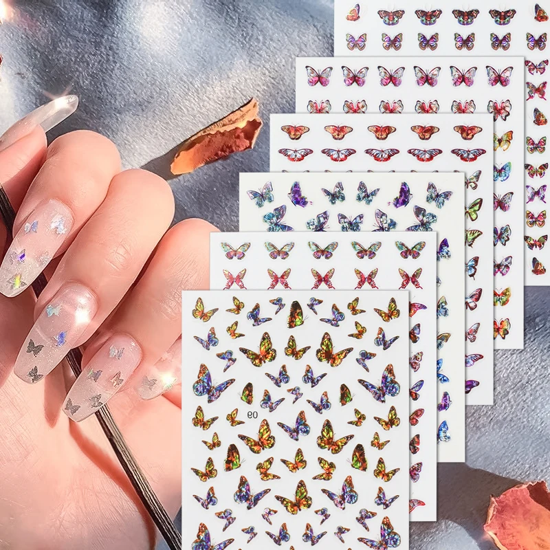 

1pc Shiny 3D Butterfly Nail Art Stickers Adhesive Sliders Colorful DIY Golden Nail Transfer Decals Foils Wraps Decorations