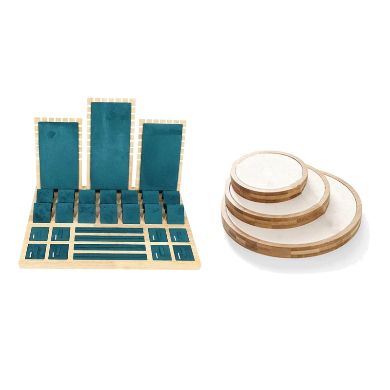 

European Style Jewelry Stand Flannel Leather Bamboo Wood Display Stand & Jewelry Display Stand Apricot