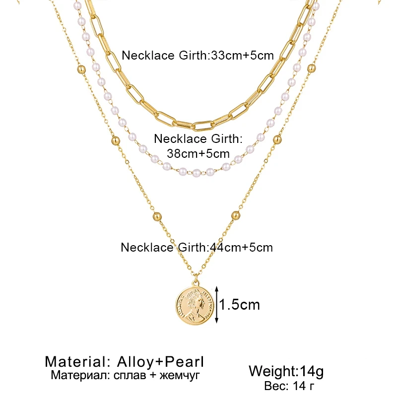 

FAMSHIN Bohemia Multi Layered Women's Necklaces Pearl Coin Pendant Necklaces Vintage Gold Color Long Necklace Fashion Jewelry