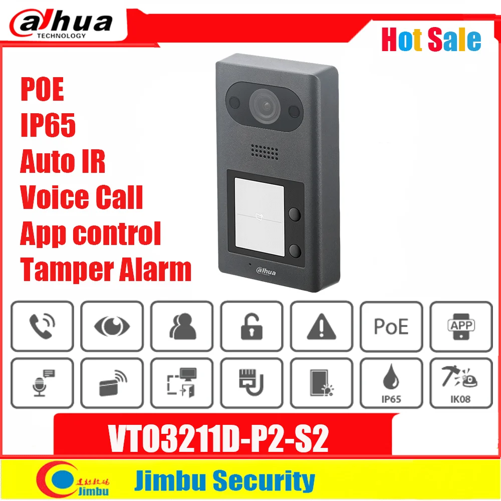 

Dahua Video Intercom PoE VTO3211D-P2-S2 IP 2 Button Villa Door Station Alarm App Control Two-way Audio Voice Call IP65 Doorbell