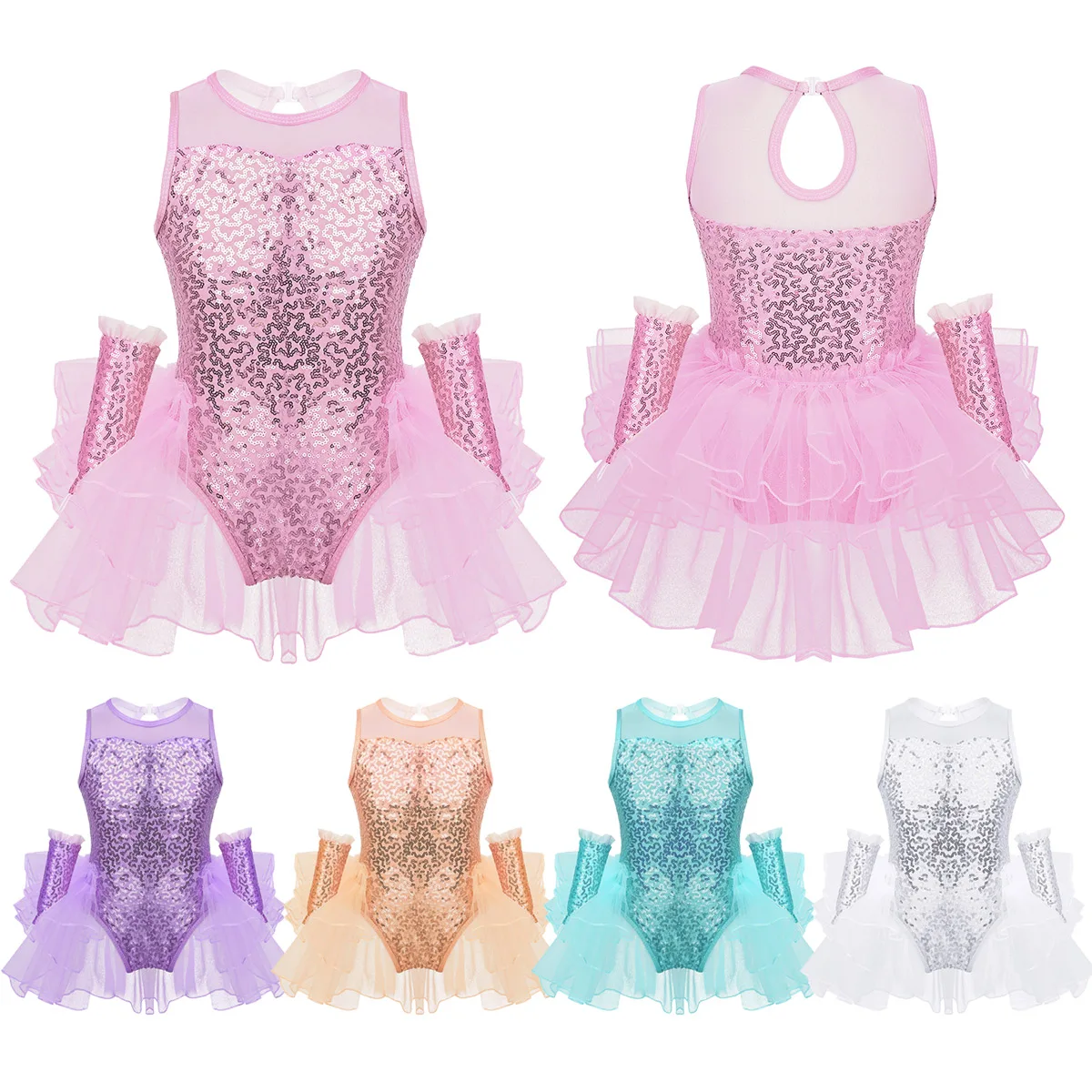 Детское балетное платье из тюля с блестками для девочек фигурного катания на