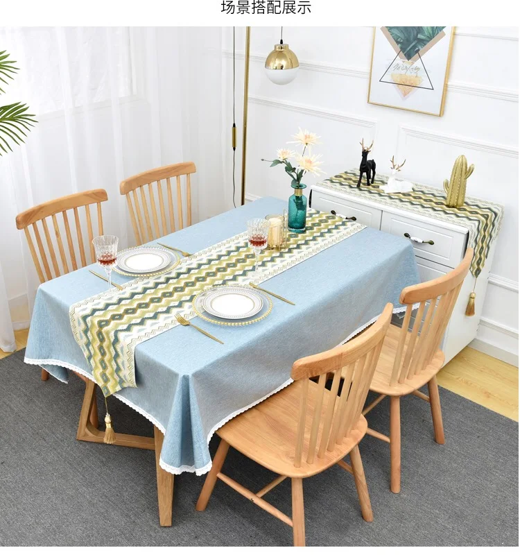 Двухуровневая скатерть из хлопка и льна с кисточками для свадебного обеденного