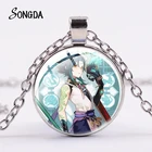 Ожерелье с подвеской из японского мультфильма Genshin Impact, стеклянное креативное ожерелье с бумажным узором и кристаллами для модных подарков