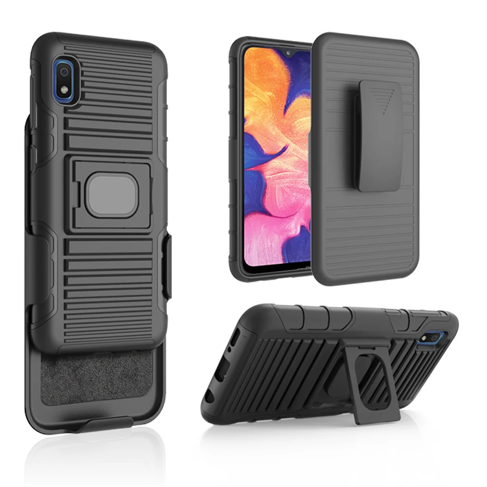 

360 Degree Full Cover Hybrid Case PC Crossing stripes Belt Clip kickstand functional five in one phone case for Samsung A10E