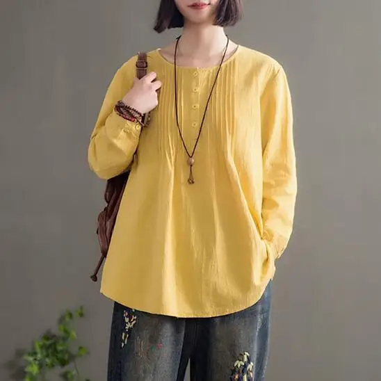 2019 Осенняя женская рубашка Мори девушка свободная девушки желтый длинный рукав