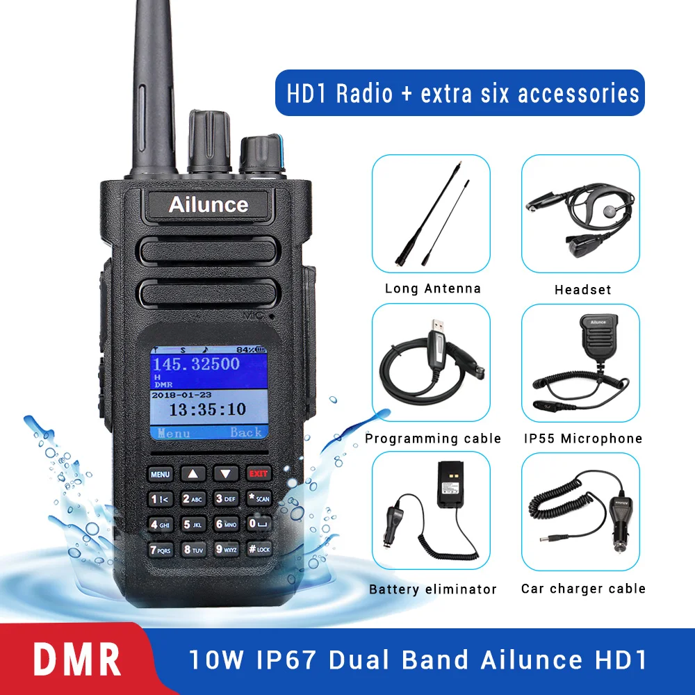 Retevis Ailunce HD1 двухдиапазонный DMR радио цифровая рация(gps) УКВ HF приемопередатчик любительский радио+ аксессуары