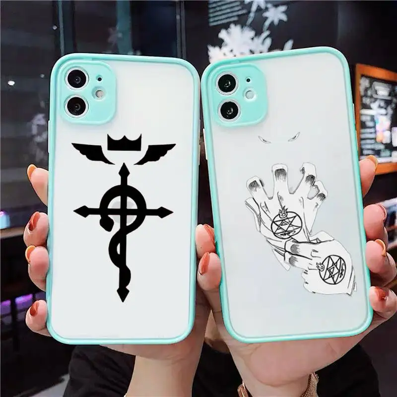 

Fullmetal Alchemist Brotherhood Phone Case For iPhone 12 11 Mini Pro XR XS Max 7 8 Plus X Matte transparent blue Back Cover