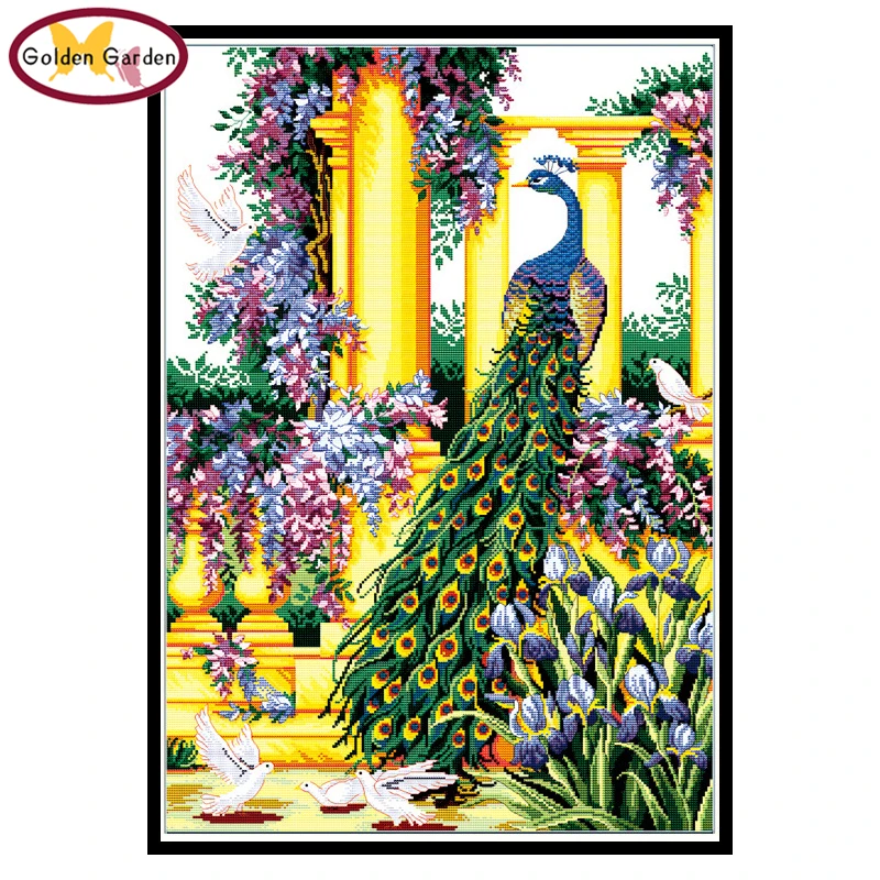 Набор для вышивки с фиолетовыми цветами и изображением песочки GG крестиком