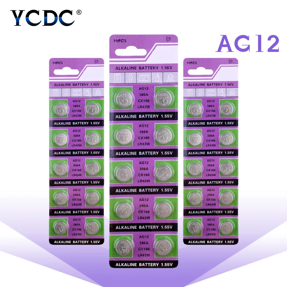 

10-100 шт., щелочные батарейки AG12 G12 386 SG12 CR43