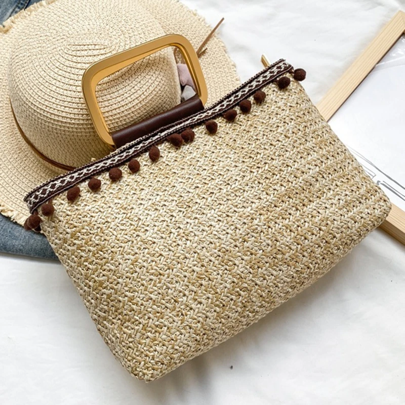 

Flip Woven Crossbody Bags Casual Portable For Women Basket Straw Rattan Bag Women Box Vintage Straw Handbag 2021