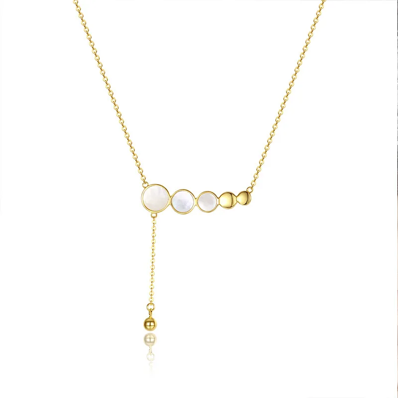 

925 Sterling Silver Necklace Shell Round Necklace Simple Niche Temperament Tassel Necklace Female Light Luxury Earings