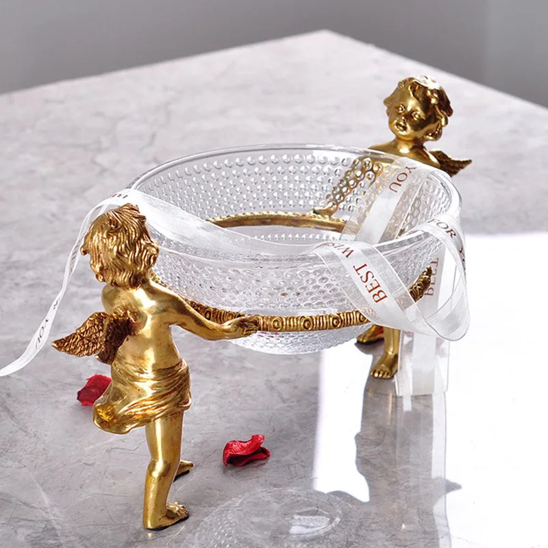 Роскошная золотая латунная посуда для мальчиков с двумя ангелами и эльфом