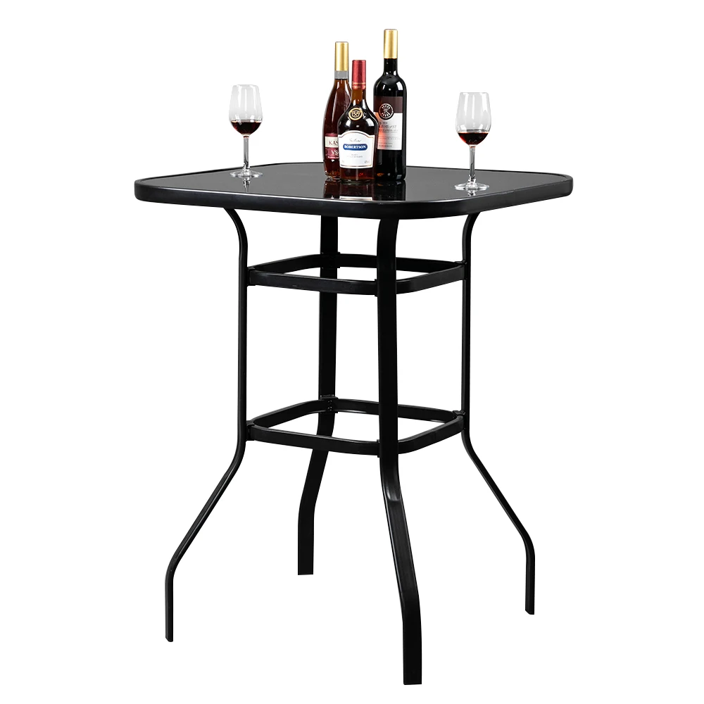 

【US Warehouse】Wrought Iron Glass High Bar Table Patio Bar Table Black