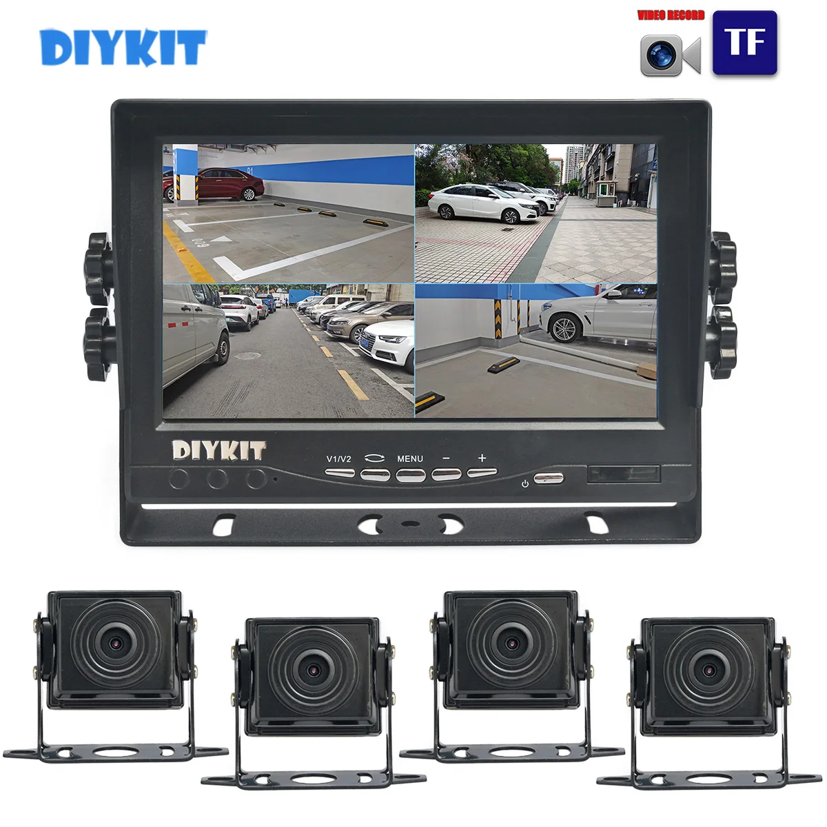 

DIYKIT AHD 7" 4 Split QUAD IPS Car HD Monitor 2000000 Pixels AHD Rear View Car Camera Waterproof with SD Card Video Recording