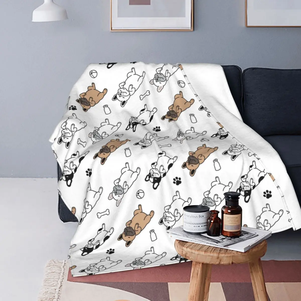 

French Bulldog Dog Blanket Velvet All Season Cute Dog Breathable Warm Throw Blanket for Sofa Outdoor Bedspreads