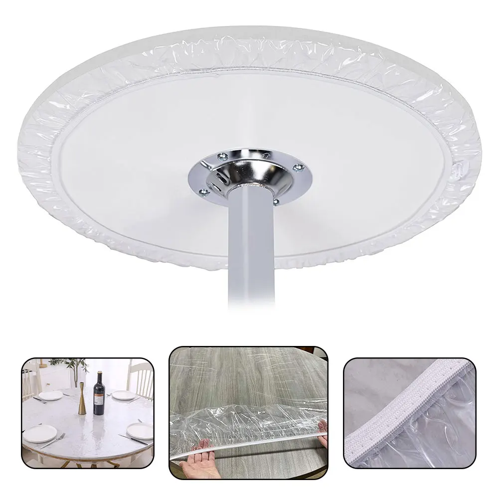 

Round Waterproof OilProof Table Cover Cloth Fitted Protector Tablecloth Catering Transparent Table CoverWith Elastic Edged Cover