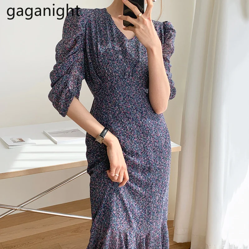 Женское шифоновое платье Gaganight винтажное облегающее с цветочным принтом и
