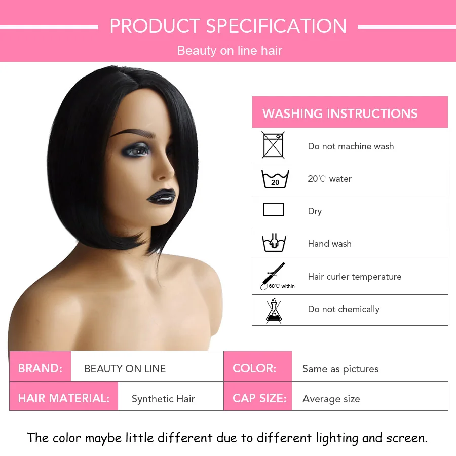 Beauty On Line короткий парик Боб натуральные черные прямые Термостойкие волосы