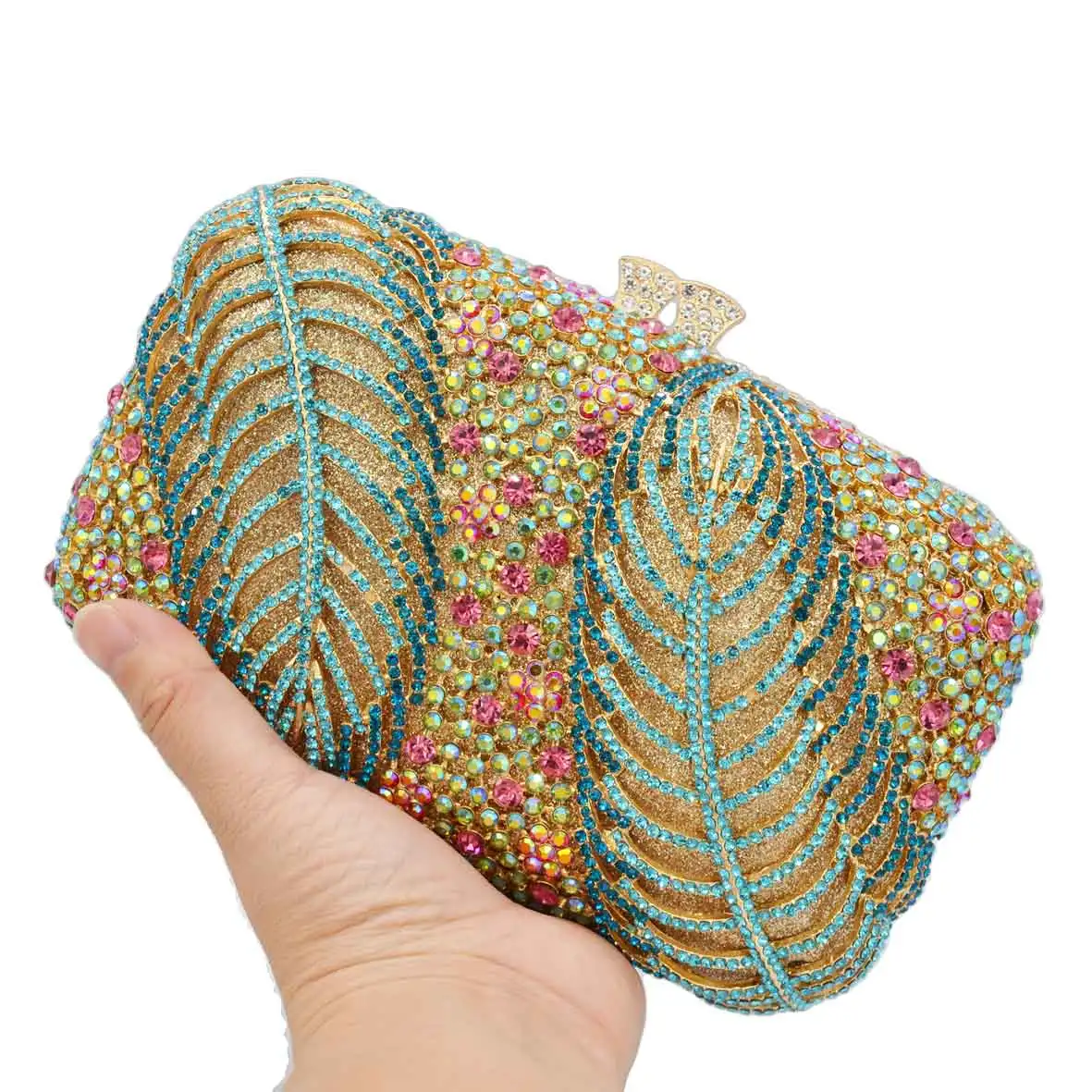 Оранжево-Фиолетовые женские сумочки с кристаллами в виде листьев Женский