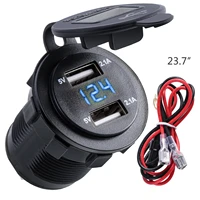 12v24v 4 2a dual usb car motorcycle charger socket adapter outlet led voltmeter 0 6 meter cable for car charger