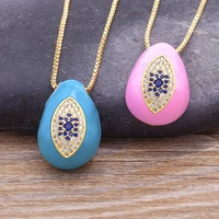 blue zircon enamel dripping oil evil eye pendant necklace for women lady turkish lucky chain choker best party birthday gift